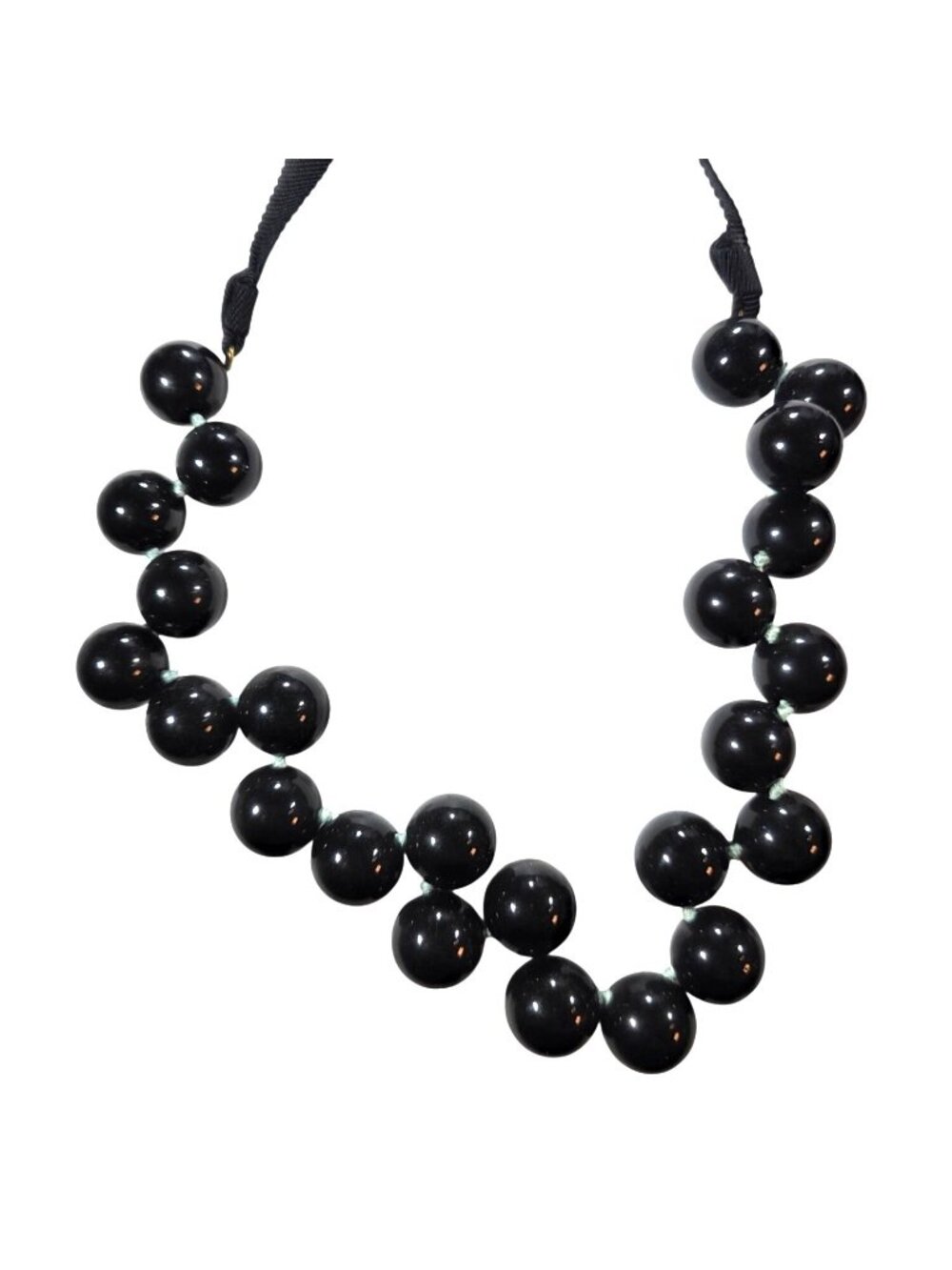 J Crew Black Bead Necklace Grosgrain Ribbon Tie Adjustable Statement Jewelry